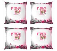 richhome Letter Flowers Throw Pillow Covers Set of 4 40x40cm Kids Girls Woman Monogrammed Cushion Case Personalized Initial T Decor Pillowcase Black Pink Floral Rose Butterfly Indoor Outdoor