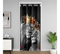 richhome Lion Couple Door Curtain 60" W X 80" L Abstract Red Rose Romantic Style Doorway Curtain Privacy for Kids Teens Adults Wild Jungle Animal Crown Decor Door Drape for Bedroom Closet Door