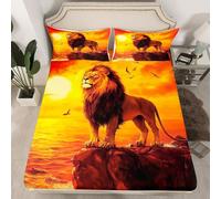 richhome Lion Fitted Sheet Double Size Kids Safari Print Bed Sheet Set for Boys Girls Teens Wildlife Style Sunset Bedding Set Breathable Jungle Theme Bed Cover 3D Wild Animal