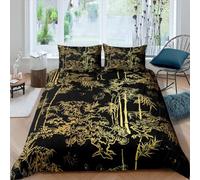 richhome Luxury Black Gold Bedding Set Double Size Bamboo Comforter Cover Set Men Women Superior Bedroom, Oriental Plants Duvet Cover Set Oriental Elegant Gift