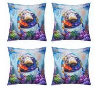 richhome Manatee Cushion Case,Marine life Sealife Throw Pillow Covers 45x45cm Set of 4,for Sofa Couch Bed Chair Car Sea Creatures Bedroom Home Decor,Summer Ocean Marine Underwater Animal Pattern