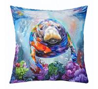 richhome Manatee Cushion Case,Marine life Sealife Throw Pillow Covers 60x60cm 1Pcs,for Sofa Couch Bed Chair Car Sea Creatures Bedroom Home Decor,Summer Ocean Marine Underwater Animal Pattern