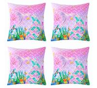 richhome Mermaid Throw Pillow Covers Set of 4 Ocean Fish Scales Decor Pillowcase Sea Animal Cushion Covers for Sofa Couch Bed Underwater Theme Cushion Case Rainbow Home Decor 50x50cm