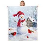 richhome Merry Christmas Sherpa Throw Blanket for Couch Cute Snowman Super Soft Cozy Fleece Snowflake Blanket for Winter, Plush Throw Winter 40x50Inch All Season