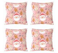 richhome Merry Christmas Throw Pillow Covers Set of 4 45x45cm Kids Cartoon Santa Claus Cushion Case for Sofa Couch Bed Chair Car, Gingerbread Man Decor Pillowcase Room Decor Pink