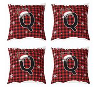 richhome Merry Christmas Throw Pillow Covers Set of 4 Checkered Square Cushion Covers Personalized Initial Q Pillow Case Geometric Plaids Cushion Case for Couch Sofa Bedroom Decor 50x50cm