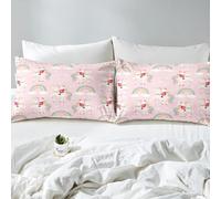 richhome Merry Xmas Santa Claus Bed Sheets Set King Size Kids Unicorn 4 Pieces Sheet with 16 Inch Deep Pockets for Boys Girls Teens Adults Cartoon Horse Bedding Soft Room Decor Pink