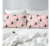 richhome Merry Xmas Santa Claus Fitted Sheet with 1 Pillowcase Single Size Kids Snowman Christmas Tree Bed Sheets Set 16" Deep Pocket for Boys Girls Teens Adults, Pink Bedding Pink Bedroom Decor