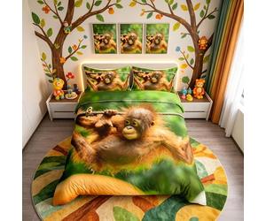 richhome Monkey Green Bedding Set for Kids Children Double Primates Comforter Cover Leave Play Duvet Cover Bedspread Cover 3pcs Bedding Set