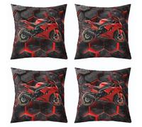 richhome Motorcycle Decor Pillowcase Extreme Sports Throw Pillow Covers 45x45cm Set of 4 Girls Decor Racing Motocross Rider Indoor Outdoor Honycomb Red Cushion Case