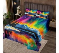 richhome Mountain Lake Bedspread King Size Kids Aurora Coverlet Set for Boys Girls Teens Nature Landscape Quilted Coverlet Breathable Galaxy Starry Night Sky Quilted Room Decor