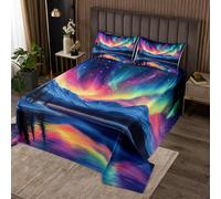 richhome Mountain Lake Bedspread King Size Kids Aurora Starry Night Sky Coverlet Set for Boys Girls Teens Nature Landscape Quilted Coverlet Breathable Galaxy Quilted Room Decor