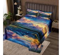 richhome Mountain Lake Bedspread King Size Kids Dreamy Star Sky Tree Coverlet Set for Boys Girls Teens Nature Landscape Quilted Coverlet Breathable Galaxy Quilted Room Decor