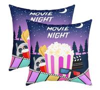richhome Movie Theme Pillow Covers for Couch Sofa Bed,Watercolor Theatre Film Projector Popcorn Pillow Cover 20"x20" Set of 2,Outdoor Camping Galaxy Stars Moon Square Cushion Cases Set