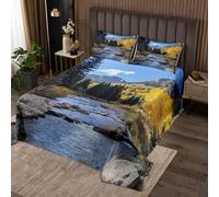 richhome Nature Landscape Bedspread King Size Kids Tree Mountain Coverlet Set for Boys Girls Teens River Sky Quilted Coverlet Natrual Bedroom Decor