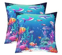 richhome Ocean Cushion Case Boys Girls Sea Animal Throw Pillow Covers 55x55cm Soft For Kids Women Men Fish Sea Underwater World Blue Marine Theme Coral Decor Pillowcases Room Decor