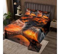 richhome Orange 3D Tornado Coverlet Set Single Size Kids Natural Disaster Quilted Coverlet for Boys Girls Teens Lightning Natural Phenomenon Senery Storm Cloud Tornado Pattern Bedspread Room Decor