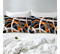 richhome Orange Black Bed Sheets Sets Single Size Kids Boys Girls Modern Art Bedding Set Stripe Line Bed Sheet Set with 16-Inch Deep Pockets 3Pcs with 1 Pillow Cases