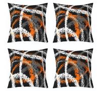 richhome Orange Black Throw Pillow Covers Set of 4 Modern Art Square Cushion Covers Stripe Line Pillow Case Cushion Case for Couch Sofa Bedroom Decor 50x50cm