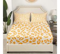 richhome Orange Leopard Printed Fitted Sheet Double Size Kids Africa Cheetah Fur Pattern Bed Sheets Set for Boys Girls Teens Wild Animal Skin Bedding Set Room Decor
