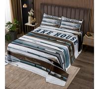 richhome Paddle Bedspread Double Size Welcome to The Lake Coverlet Set for Kids Boys Girls Decor Lake Cabin Outdoors Activity Vintage Blue Quilted Coverlet Room Decor