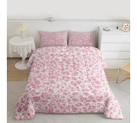 richhome Pale Pink Leopard Comforter Set King Size Cheetah Bedding Set for Kids Boys Girls Animal Print Duvet Quilt Leopard Fur Print Bedroom Decor Safari Microfiber 3 Pcs with 2 Pillow Cases