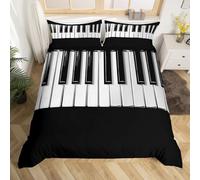 richhome Piano Bedding Set Piano Keys Comforter Cover Modern Musical Instrument Duvet Cover Room Decor Black and White Bedspread Cover Single Bedding Collection 2Pcs