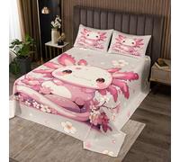 richhome Pink Axolotl Bedspread Kawaii Animal Bedspread for Kids Boys Girls Cartoon Salamander Coverlet Set Pink Cherry Blossom Quilted with 1 Pillowcase 2Pcs Bedding Single
