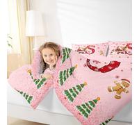 richhome Pink Christmas Comforter Set King Size Xmas Bow Snowman Snowflake Gingerbread Man Santa Claus Bedding Set for Kids Boys Girls Personalized Initial S Duvet Quilt 3 Pcs with 2 Pillow Cases