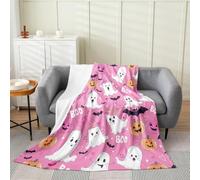 richhome Pink Ghost Boo Fleece Throw Blanket Halloween Pumpkin Flannel Blanket Plush Fuzzy Single 50x60Inch For Kids Girl Kawaii Ghost Spooky for Bed Couch Living Room Trick or Treat Fun and Cute