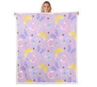 richhome Pink Obmre Butterfly Throw Blanket Butterflies Printed Pattern Soft Fleece Sherpa Cozy Fuzzy Plush Warm Cute Flower Fuzzy Plush Throw Purple Blue Checked Single 50x60Inch for Bed Living Room