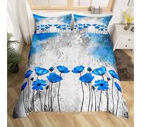 richhome Poppy Kids Duvet Cover Set Double Size,Blue Flowers Rustic Farmhouse Bedding Set,Teens Adults Room Decor,Grey White Graffiti Retro Comforter Cover,Bohemia Romantic Quilt Cover,2 Pillowcases
