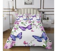 richhome Purple Butterfly Bedspread King Size Kids Pink Floral Flower Coverlet Set for Boys Girls Teens Lavender Quilted Coverlet Spring Bedroom Decor