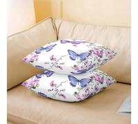 richhome Purple Butterfly Throw Pillow Covers Set of 1 45x45cm Kids Pink Floral Flower Reversible Cushion Case for Boys Girls Teens Lavender Pillowcases for Sofa Couch Bed Spring,Indoor Outdoor