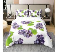 richhome Purple Grape Duvet Cover 100% Cotton King Size Fresh Fruit Prints Bedding Set 3D Purple Grape Comforter Cover Gifts 3Pcs Tropical Succulent Fruit With 2 Pillowcases