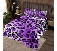 richhome Purple Leopard Bedspread King Size Cheetah Print Coverlet Set Animal Fur Quilted Coverlet for All Season With 2 Pillowcases Safari Microfiber Lightweight