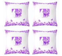 richhome Purple Letter Flowers Throw Pillow Covers Set of 4 40x40cm Kids Teens Girls Woman Personalized Initial T Cushion Case Monogrammed Decor Pillowcase Floral Rose Butterfly Indoor Outdoor