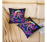 richhome Purple Octopus Cushion Case Boys Girls Ocean Kraken Throw Pillow Covers 50x50cm Set of 4 Soft For Kids Women Men Tentacles Sea Animal Underwater World Coral Decor Pillowcases Room Decor