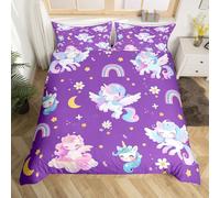 richhome Purple Pink Unicorn Duvet Cover Single Size Boys Girls Cartoon Rainbow Unicorn Bedding Set Breathable Soft Cute Floral Comforter Cover 2Pcs Dreamy Horse Bedroom Decor