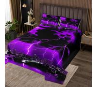 richhome Purple Thunder Lightning Coverlet Set King Size Kids Cool Flashing Lightning Quilted Coverlet for Boys Girls Teens Natural Weather Sky Cloud Storm Abstract Bedspread Room Decor