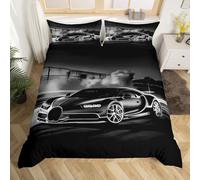 richhome Race Car Duvet Cover Junior/Cot Size Bed Speed Sports Car Comforter Cover for Boys Girls Red Black Ombre Bedding Set 2Pcs Extreme Sports Room Decor