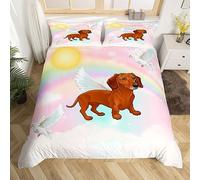 richhome Rainbow Tie Dye Decorations,Cute Dachshund Dog Duvet Cover for Kids Boys Girls Teens,Watercolor Pigeon Animal Bedroom Decor Comforter Cover Double