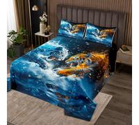 richhome Red and Blue Tiger Bedspread King Size Kids Wild Animal Coverlet Set for Boys Girls Teens Wildlife Quilted Coverlet Breathable Safari Cat Print Bedroom Decor