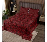 richhome Red Black Damask Bedspread Death Moth Gothic Coverlet Set for Kids Boys Girls Teens Room Decor Vintage Floral Jacquard Bohemia Boho Exotic Texture Quilted Coverlet King Size