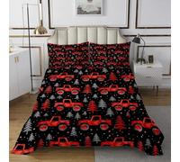 richhome Red Cartoon Truck Bedspread Single Size Kids Mountain Off-Road Vehicle Car Coverlet Set for Boys Girls Woodland Tree Happy Camping Quilted Coverlet Room Decor