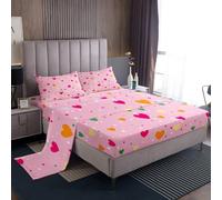 richhome Red Heart Love Bed Sheets Sets Single Size Kids Boys Girls Heart Bedding Set Kawaii Heart-Shaped Pattern Bed Sheet Set with 16-Inch Deep Pockets Valentine's Day 3Pcs with 1 Pillow Cases