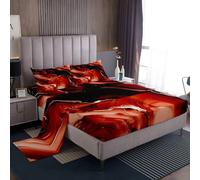 richhome Red Marble Bed Sheets Sets Double Size Kids Boys Girls Red Gold Glitter Abstract Marbling Bedding Set Luxury Modern Bed Sheet Set with 16-Inch Deep Pockets 4Pcs with 2 Pillow Cases