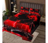 richhome Red Thunder Lightning Coverlet Set Double Size Kids Cool Flashing Lightning Quilted Coverlet for Boys Girls Teens Natural Weather Sky Cloud Storm Abstract Bedspread Room Decor