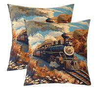 richhome Retro Steam Engine Train Throw Pillow Covers 50x50cm Set of 4 Kids Railway Transportation Cushion Case for Boys Girls Vintage Vehicle Locomotive Train Decor Pillowcase Home Decor