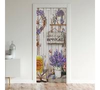 richhome Retro Wooden Cabin Door Curtain for Privacy,Purple Lavenders Vintage Farm Decorative Room Divider Blackout Curtain 1 Panel,42" W X 80" L,Countryside Style Blackout Curtain for Kids Adults